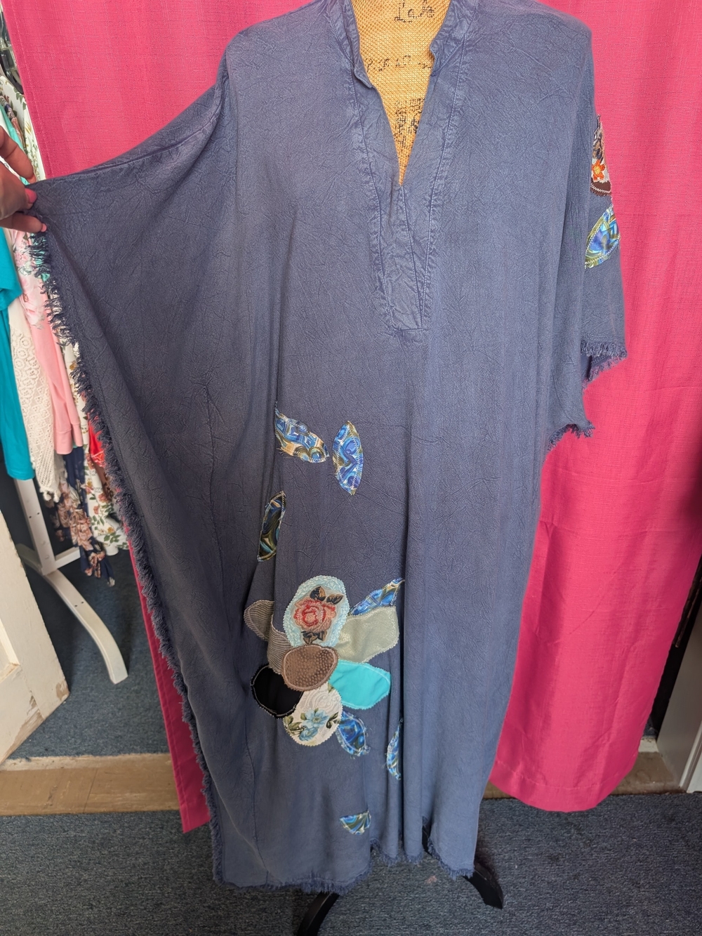 Mlle Gabrielle Slate Blue Floral Appliqué Maxi Dress